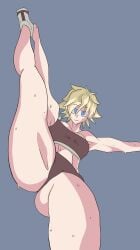 1girls blonde_hair blonde_hair female hellsing hellsing_ultimate seras seras_victoria stretching sweat workout