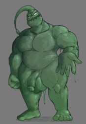 1boy balls dick green_body league_of_legends looking_at_viewer male male_only musclegut muscular overweight pecs solo solo_focus zac