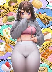 belly belly_grab big_breasts breasts cameltoe chubby chubby_belly chubby_female curvy curvy_female curvy_figure curvy_hips cute food grabbing_belly hips hungry legs masami_chie midriff panties_visible_through_clothing shirt_lift shirt_up sweater thick thick_legs thick_thighs thighs thinking_about_food tight_clothing tight_pants tights tummy worried worried_expression yoga_pants