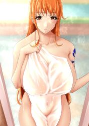 after_shower big_ass big_breasts big_butt breasts female female_only hips huge_ass huge_breasts long_hair looking_at_viewer moriton nami one_piece orange_hair post-timeskip tagme tattooed_arm thick_ass thick_hips thick_legs thick_thighs towel