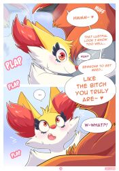 ... ambiguous/ambiguous ambiguous_gender anthro anthro_on_feral ari_the_talonflame avian beak blush bodily_fluids braixen canid canine cheek_tuft comic dialogue drooling duo ears_back ellie_the_braixen english_text facial_tuft fangs feathers feral fur grey_body grey_feathers head_tuft heart hi_res inner_ear_fluff looking_at_another mammal nikkibunn nintendo open_mouth orange_body orange_feathers page_28 pivoted_ears pokémon_(species) pokemon pokemon_(species) red_body red_fur red_nose reflection saliva shaded snout sound_effects speech_bubble sweat talonflame text tongue tongue_out tuft video_games white_body white_fur yellow_body yellow_fur zoophilia