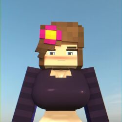 1girls 3d animated bell_collar big_breasts bouncing_breasts brown_hair female_only flower_in_hair half-dressed half_naked horny_female human_female humanoid jenny_belle_(slipperyt) mine-imator minecraft outside sound sterbethtrap tagme video