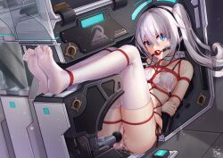 ball_gag blue_eyes bondage feet female gag honkai_impact_3rd in_container legwear sci-fi sex_toy theresa_apocalypse tits toes vibrator yiduan_zhu