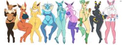 absurd_res anthro bed dakimakura_design dirtyduckart eevee eeveelution espeon female flareon furniture glaceon group hi_res jolteon leafeon nintendo partially_clothed pillow pokemon pokemon_(species) pokemon_only sylveon umbreon vaporeon video_games