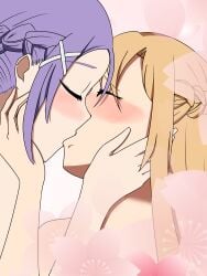 2girls blush closed_eyes kissing misumi_tozawa mito_(sao) nude sword_art_online yuri yuuki_asuna