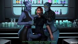 1girls 2futas 3d alien alien_girl asari athletic_female athletic_futanari banap big_penis blender blender_(software) blue_skin breasts commander_shepard cum cum_in_glass cum_in_mouth dialogue drinking drinking_cum english_text female femshep futanari huge_balls huge_cock human liara_t'soni mass_effect penis red_hair samara self_upload text