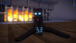 big_eyes blue_eyes body_writing cute enderman fireplace hb_(hb_the_ender) minecraft sfw