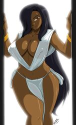 big_ass black_hair breasts cleavage dark-skinned_female dark_skin dual_persona hi_res jackie_valentine large_breasts long_hair navel orange_eyes sephzero shonuff shonuff44 tall_female thick_thighs tongue_out wide_hips