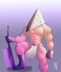 alternate_version_available bara boots bulge daspurplesong erection_under_clothes globes helmet loincloth male male_only male_pubic_hair muscular muscular_male muscular_thighs pubic_hair pubic_hair_peek pyramid_head silent_hill solo tenting topless topless_male weapon