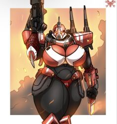 armor bungie cabal_(destiny) destiny_(game) detailed_background gun huge_breasts thick thick_thighs