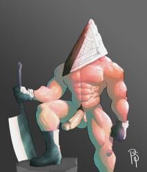 alternate_version_available bara big_penis boots daspurplesong erection globes helmet male male_only male_pubic_hair mostly_nude muscular muscular_male muscular_thighs partially_clothed penis pubic_hair pyramid_head retracted_foreskin silent_hill solo uncensored uncut veiny_penis weapon