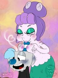 big_breasts blowjob blush breasts cala_maria canon_couple cuphead_(game) cute exposed_breasts female haresmuthole_(artist) heart mermaid monster_girl mugman orgasm paizuri puffed_cheeks scar size_difference tagme_(artist) wide_hips