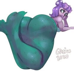 big_ass big_breasts blue_eyes cala_maria cuphead_(game) curvy giantess greivs huge_ass large_ass large_breasts mermaid mermaid_giantess smile smirk wide_hips