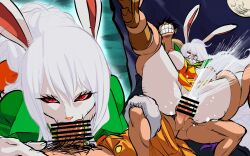 1boy 1boy1girl 1girls bar_censor big_penis blowjob bunny_ears bunny_girl carrot_(one_piece) censor_bar censored cum cum_inside deep_penetration fellatio female gritted_teeth male monkey_d_luffy one_piece oral penetration red_eyes squirting stfukysnow sulong_carrot vaginal_penetration white_skin