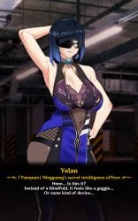 1girls big_breasts brainwashed brainwashing breasts breasts busty cleavage curvaceous curvy curvy_body curvy_female curvy_figure english_text female female_focus genshin_impact huge_breasts large_breasts mind_control rod.wel short_hair text voluptuous yelan_(genshin_impact)