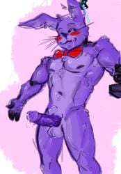 balls bonnie_(fnaf) cheekycreepy drawn five_nights_at_freddy's gay male male_only open_arms penis precum purple_penis