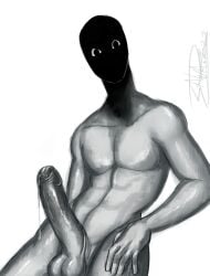 1boy alternate_(mandela_catalogue) big_penis black_and_white dripping hi_res horror male male_only mandela_catalogue penis solo white_body