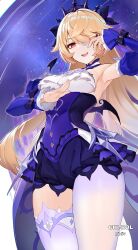 1girls blonde_hair chi-rol chi_rol eye_patch female female_only fischl_(ein_immernachtstraum)_(genshin_impact) fischl_(genshin_impact) genshin_impact princess red_eyes revealing_clothes royalty solo thick thick_thighs