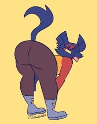 1girls anthro ass bent_over big_ass bubble_butt clothing dat_ass domestic_cat fat_ass feline female female_only fur furry furry_only looking_back mae_borowski mythabyss night_in_the_woods pants shirt solo tail tongue tongue_out wink winking