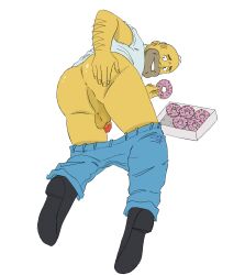 ass ass_spread balls ballsack donut exposed_ass food homer_simpson looking_at_viewer male_only partially_clothed satyrspitstain_(artist) solo the_simpsons yellow_skin