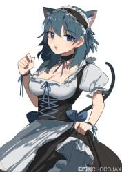 1girls alternate_costume breasts byleth_(fire_emblem) byleth_(fire_emblem)_(female) cat_ears cat_girl cat_tail catgirl chocojax cleavage female female_only fire_emblem fire_emblem:_three_houses maid maid_apron maid_headdress maid_outfit maid_uniform nintendo solo teal_hair