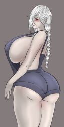 huge_breasts long_hair looking_back malamustika red_eyes silver_hair white_hair