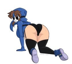 1girls 2d ass black_legwear black_panties black_thighhighs blue_hoodie blue_streak breasts brown_hair cosplay dodo-bot female female_only large_breasts legwear long_hair mario_(series) mask original original_character panties rpr_(character) rpr_(character)_(female) rprsonic shy_gal sneakers thighhighs