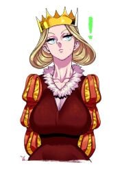 1girls abi_kamesennin big_breasts blonde_female blonde_hair blue_eyes cleavage crown dress female female_only fully_clothed hourglass_figure ousama_ranking queen queen_hilling ranking_of_kings royalty slim_waist solo