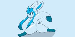 2:1 absurd_res anus arustuff ass blue_body canid canine digital_media_(artwork) eeveelution felid female feral genitals glaceon hi_res mammal nintendo nude pokémon_(species) pokemon pussy simple_background smile solo vaginal_penetration video_games