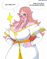 alternate_breast_size big_breasts chronoa dragon_ball dragon_ball_heroes embo goddess pointy_ears potara_earrings super_dragon_ball_heroes supreme_kai supreme_kai_of_time time_power_unleashed_form_(dragon_ball) wink winking_at_viewer