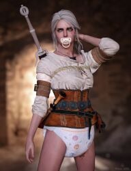 1girls 3d cd_projekt_red ciri diaper female female_only light-skinned_female mouth_gag pinkierawr the_witcher_(series) the_witcher_3:_wild_hunt