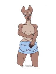 anatomically_correct bambi bambi_(character) bambi_(film) big_breasts big_nipples bimbo crotchboobs deer disney feral non-human_bra proportait pussy