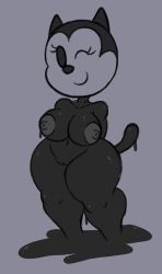 1girls 2020s 2022 anthro ass big_ass big_breasts black_eyes black_fur cute disney dissolving feline feline_humanoid female ghostlydoodles grey_background ink large_ass monochrome nipples ortensia oswald_the_lucky_rabbit pussy rough_sketch simple_background spookyryder tagme thick_thighs what wink winking winking_at_viewer