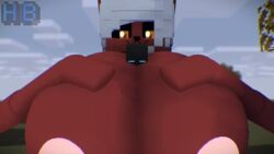 1boy 1girls 3d 3d_(artwork) big_breasts blue_eyes breast_smother breasts enderman hbtheender lowres minecraft outside pink_nipples red_fur smothering snout watermark white_hair