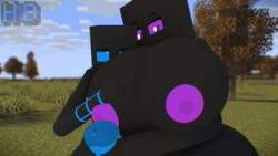 1boy 1girls 3d 3d_(artwork) big_breasts bigger_female blue_eyes blue_penis breasts enderlady_(hbtheender) enderman enderwoman hb_(hb_the_ender) hbtheender hug incest lowres minecraft mother_and_son outside purple_eyes purple_nipples tree