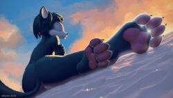 16:9 4_toes 4k absurd_res anthro barefoot blue_body blue_fur blue_hair canid canine claws feet female foot_focus fox fur genitals hair hi_res huge_filesize krystal mammal nintendo nude pawpads pussy refactor smile solo star_fox toes video_games white_body white_fur widescreen