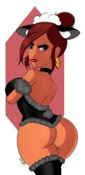 1girls back back_view big_ass big_breasts big_butt brown_hair bunbunmuffinart bunnysuit carmen_sandiego carmen_sandiego_(2019) dark-skinned_female dark_skin hair_bun long_hair