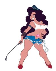 black_hair breasts cartoon_network cosplay crop_top digital_media_(artwork) dominatrix female final_fight handcuffs hi_res high_heels poison_(final_fight) riding_crop short_shorts slb steven_universe stevonnie whip