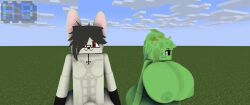 3d 3d_(artwork) big_ass big_breasts black_eyes black_gloves cross_necklace dark_grey_hair female glasses hbtheender minecraft muscular_male rabbit slime_(minecraft) slime_girl slimer_(stemingbunbun) small_nipples w_mouth watermark white_fur white_sclera