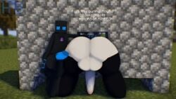 3d 3d_(artwork) balls big_ass big_penis black_skin blue_eyes blue_penis enderman femboy glory_wall hb_(hb_the_ender) hbtheender leggings male_only minecraft outside penis rabbit stuck stuck_in_wall text through_wall white_fur