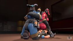 1boy 2girls 3d animated ass bodysuit breast_grab breast_squeeze breasts female fempyro gas_mask latex mp4 naked nude pyro pyro_(team_fortress_2) rimjob rimming rule_63 scout sound source_filmmaker squeezing tappysfm team_fortress_2 thighhigh_boots thighhighs vaginal_penetration video