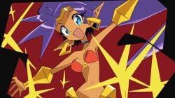 accurate_art_style animated areola areola_slip areolae big_breasts breast_expansion breast_squish breasts canonical_scene earrings edit huge_breasts large_breasts nipple_slip nipples ponytail purple_hair screenshot screenshot_edit shantae shantae_(character) smooth_skin yetig