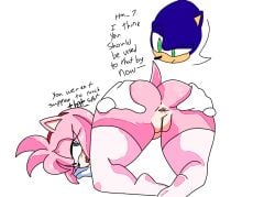 amy_rose anthro anus clothing dialogue english_text female fur furry higgyy male male/female pink_fur pink_hair pussy small_breasts sonic_(series) sonic_the_hedgehog spread_ass stockings tail text