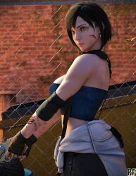 1girls 3d big_breasts black_hair capcom cosplay female final_fantasy final_fantasy_vii jill_valentine_(cosplay) red_eyes rude_frog short_hair solo solo_female solo_focus square_enix tifa_lockhart