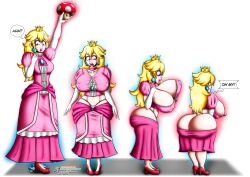 1girls ass_expansion bimbo bimbofication breast_expansion english_text female female_only hair_growth high_heels huge_ass huge_breasts lip_expansion mario_(series) mushroom nintendo princess_peach schinkn shortstack shortstackification solo solo_female super_mario_bros. text thick_thighs thigh_expansion transformation transformation_sequence transparent_background wide_hips