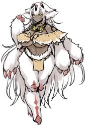 4_arms aged_up animal_ears big_breasts claws colored_sketch dark-skinned_female dark_skin faputa female female_only fluffy fluffy_ears full_body fur goggles_around_neck huge_breasts loincloth long_hair made_in_abyss monster_girl moth_girl multi_arm multi_limb narehate ranaecho solo standing underboob very_long_hair white_fur white_hair yellow_eyes