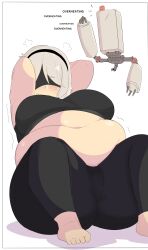 1girls bbw belly big_belly big_breasts blindfold breasts chubby english_text fat female female_only hairband huge_belly light-skinned_female light_skin napolitane nier nier:_automata overweight pod_(nier) solo solo_female text white_background white_hair yorha_2b