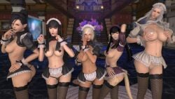 3d 5girls ass au_ra big_breasts blue_eyes cat_ears elezen female female_focus female_only final_fantasy final_fantasy_xiv fishnets gpose(ffxiv) green_eyes hilda_ware horns hyur maid midlander miqo'te mole_under_mouth nipple_bulge pasties raen red_eyes scales tail taller_girl venat_(ffxiv) white_hair y'shtola yotsuyu_(final_fantasy_xiv) yugiri_mistwalker