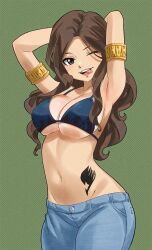 big_breasts breasts cana_alberona cleavage curves curvy curvy_body curvy_female curvy_figure fairy_tail gaston18 hiro_mashima jeans seduction seductive seductive_eyes seductive_look seductive_mouth seductive_pose seductive_smile tattoo tongue