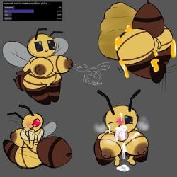 1girls antennae anthro ass bee bee_(minecraft) black_eyes blush boobjob breasts brown_nipples cum dripping female hi_res honey minecraft multiple_images nailstrabbit one_eye_closed pussy red_eyes shortstack signature simple_background smile solo stinger stockings straight stripes stuck wide_hips wings